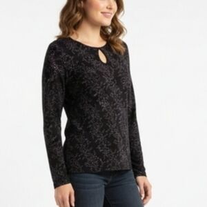 SML Sport Black With Floral Speckled Long Sleeve Athletic Top Size M